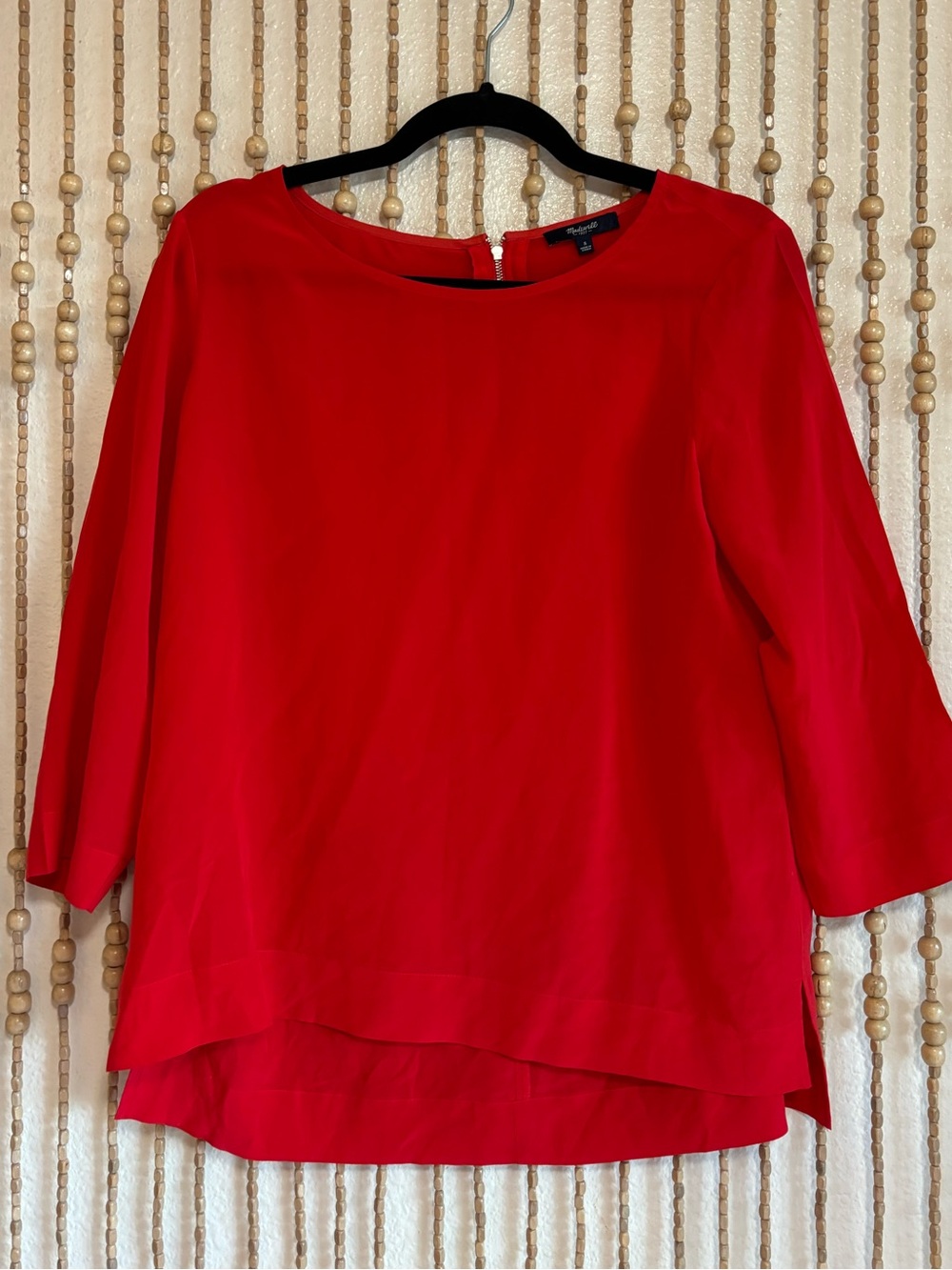 Madewell 100% Silk Vibrant Bright Red 3/4 Sleeve Work Wear Contemporary Blouse S